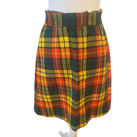 Vintage 1960s Womens Yellow Green Wool Plaid MCM Skirt - Picture 4 of 5